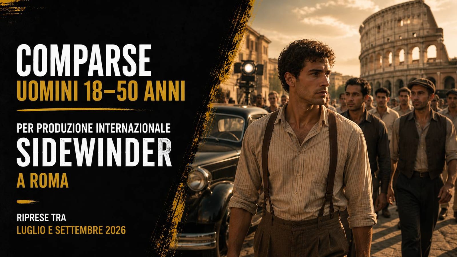 Casting comparse uomini 18/50 anni per produzione "Sidewinder" a Roma