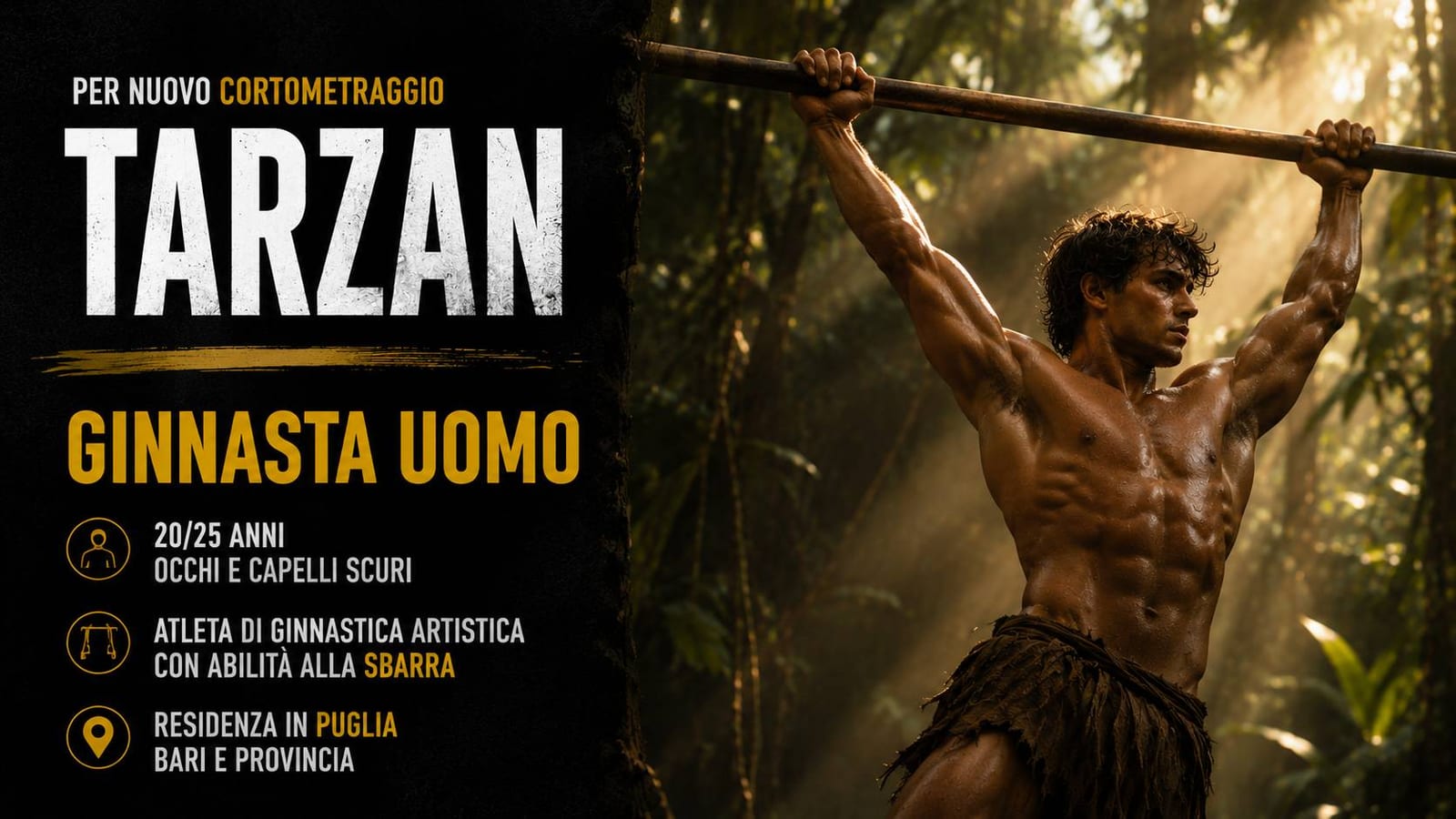Casting ginnasta 20/25 anni per cortometraggio "Tarzan" a Bari