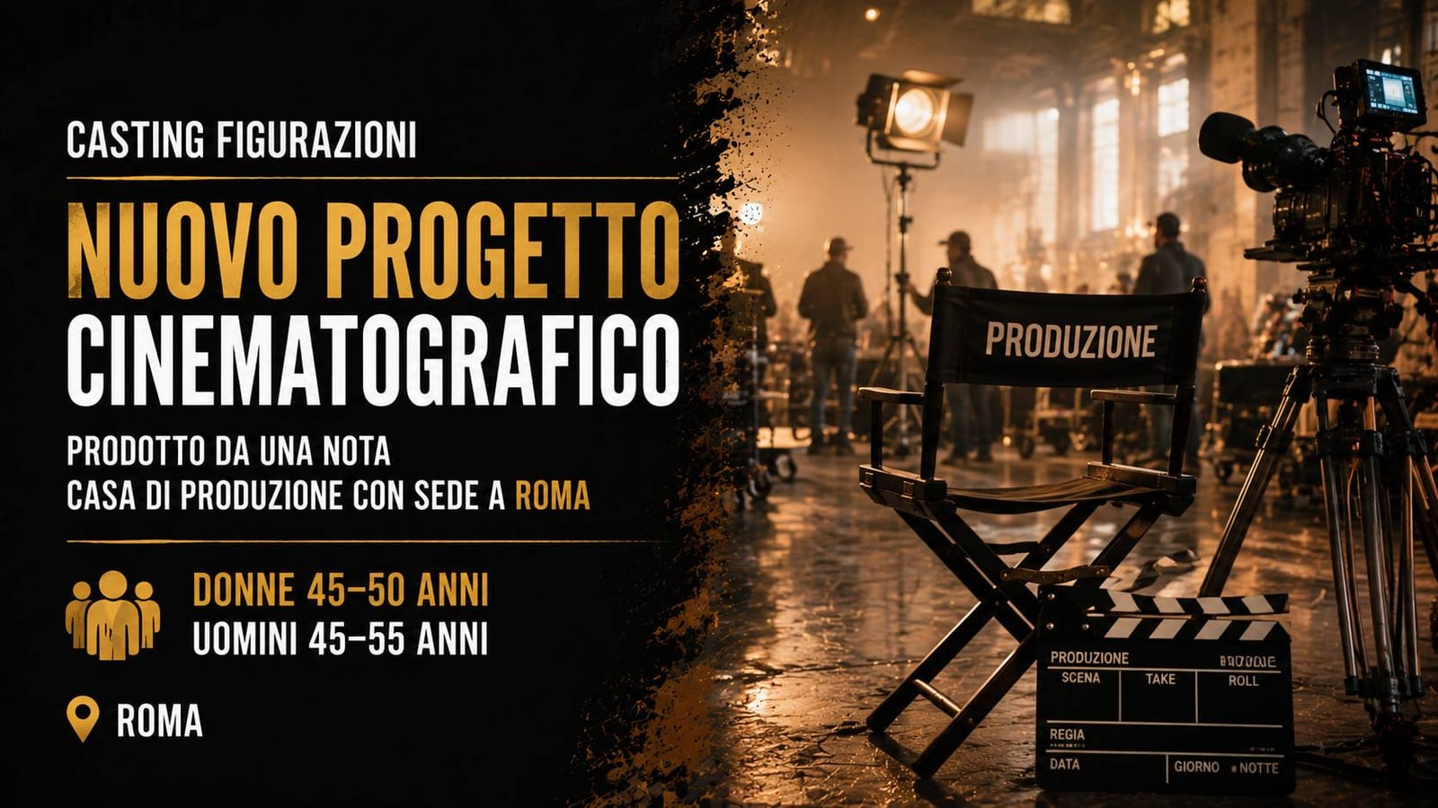 Casting uomini e donne 45/50 anni per film a Roma
