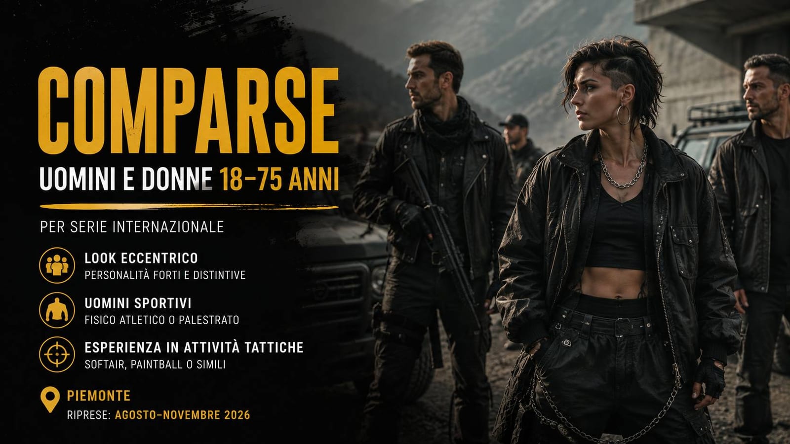 Casting comparse 18/75 anni per serie in Piemonte