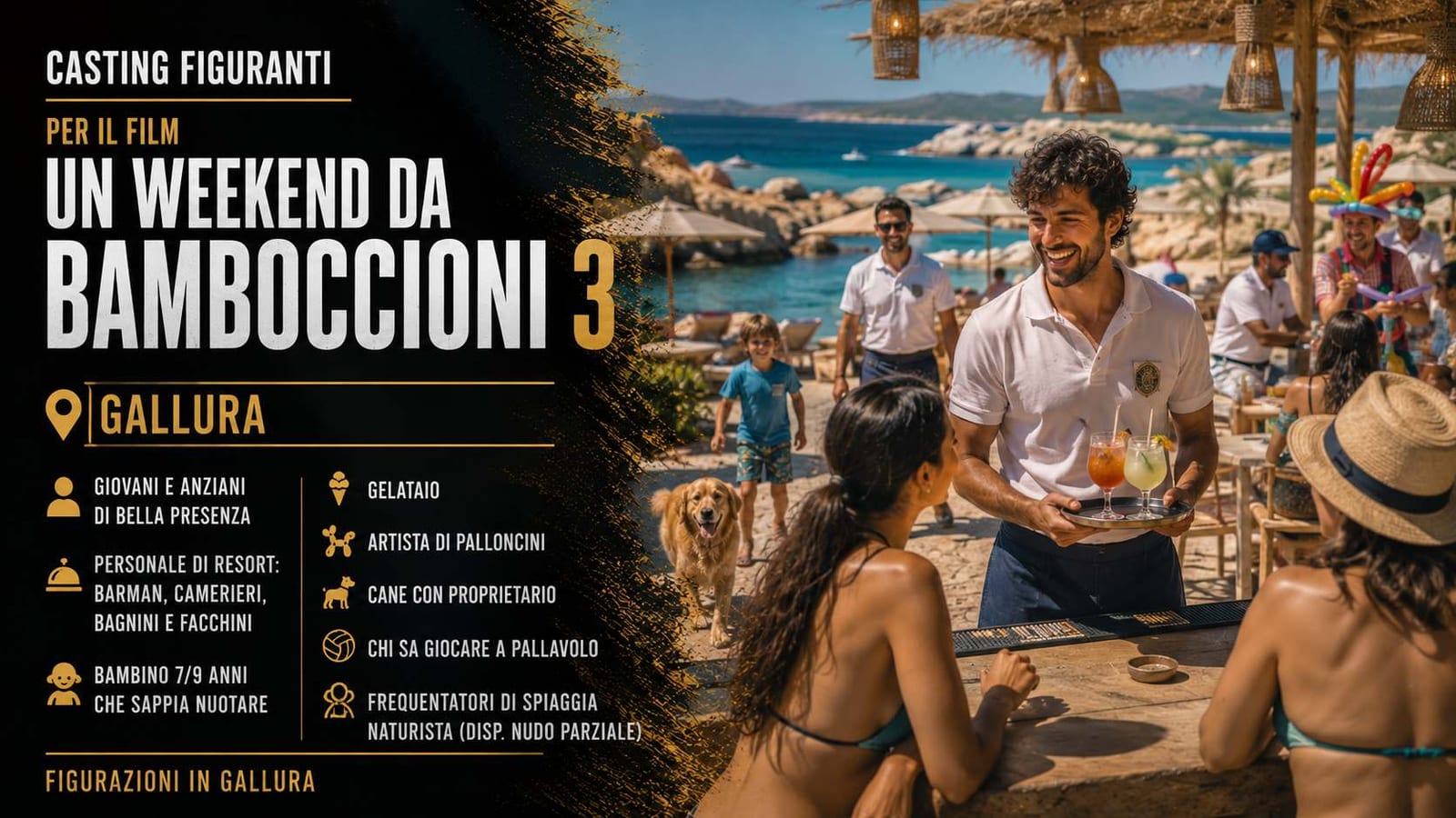 Casting figuranti per film "Un weekend da bamboccioni 3" a Oristano
