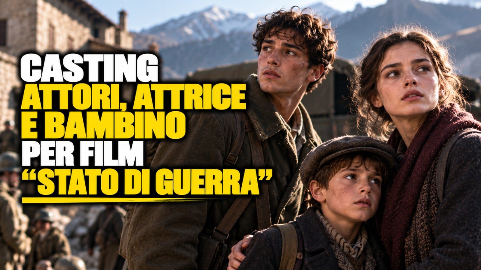 Casting attori, attrice e bambino per film "Stato di Guerra" in Piemonte